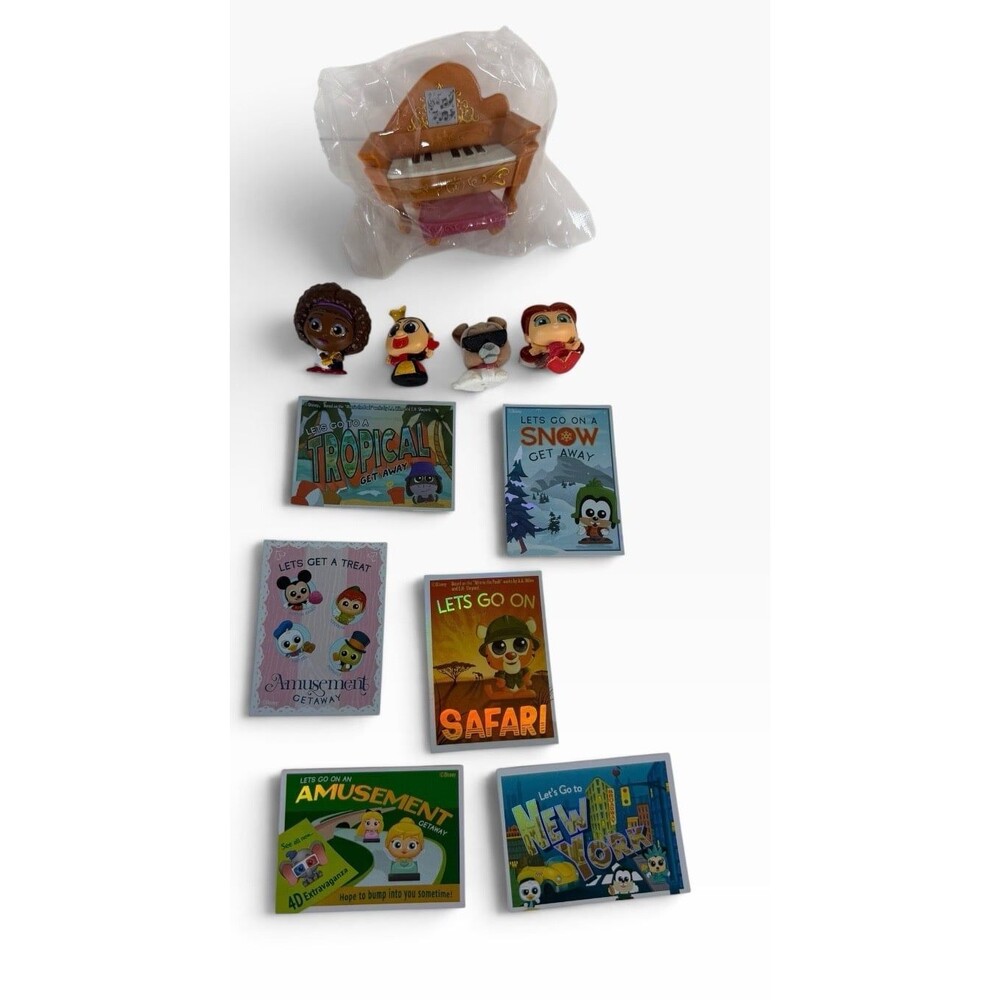 Small Disney Doorables Lot 4 Assorted Figures, 6 Cards, 1 Aristocats Piano